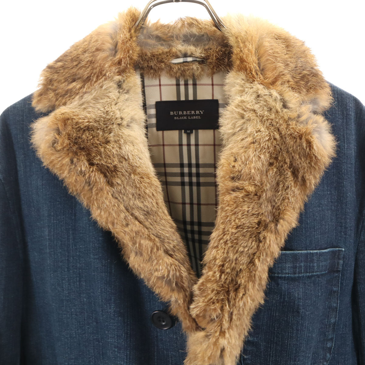 BURBERRY BLACK LABEL バーバリーブラックレーベル ラビットファー デニムジャケット M ネイビー 三陽商会 メンズ