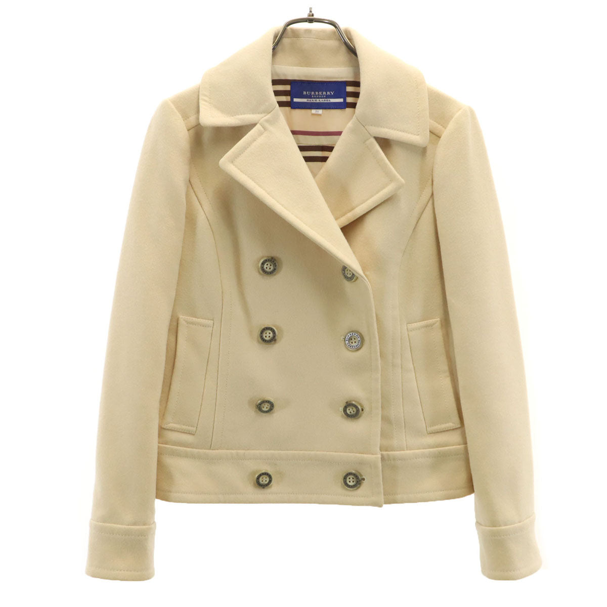 BURBERRY BLUE LABEL バーバリーブルーレーベル 日本製 ウール100% ピーコート 38 クリーム 三陽商会 レディース