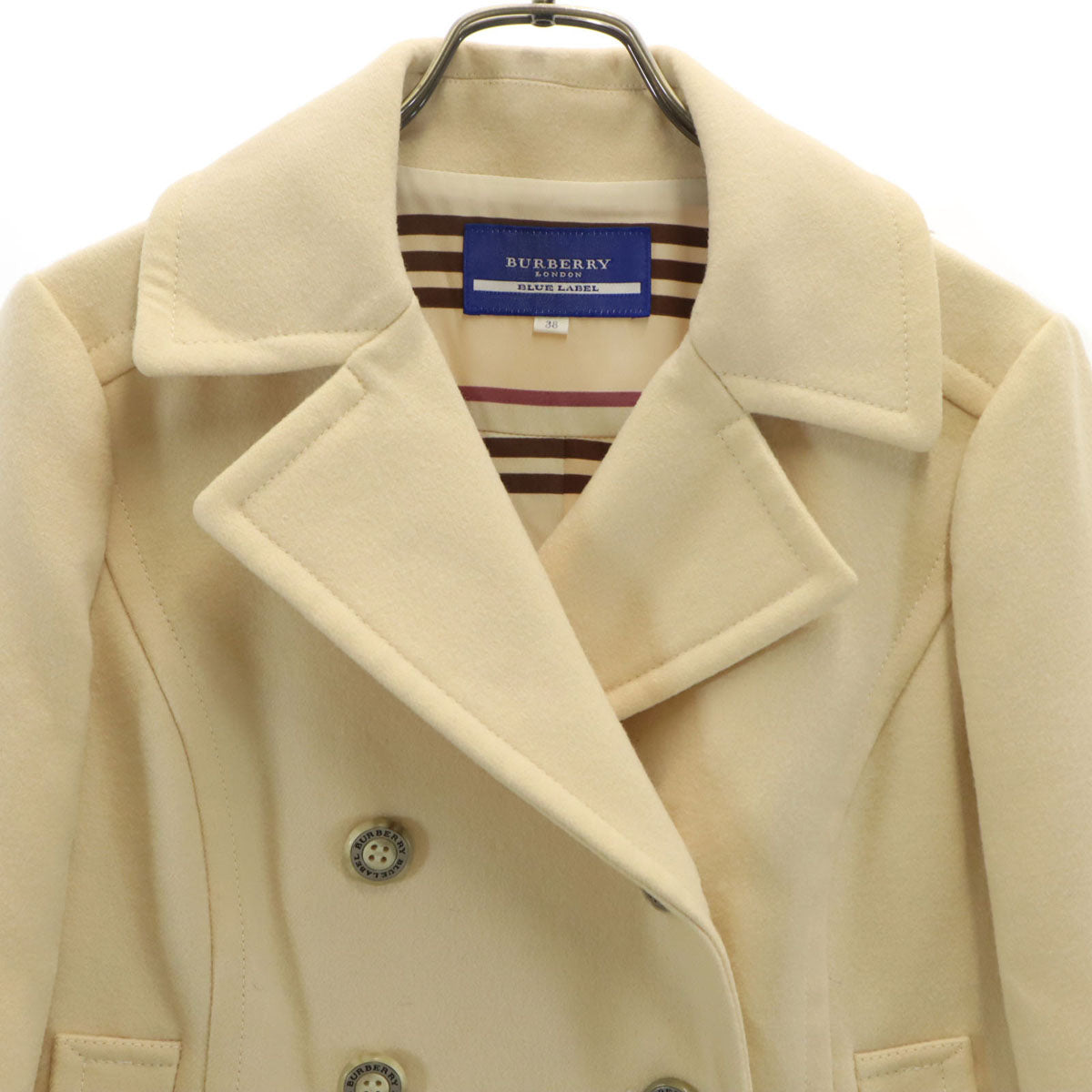 BURBERRY BLUE LABEL バーバリーブルーレーベル 日本製 ウール100% ピーコート 38 クリーム 三陽商会 レディース