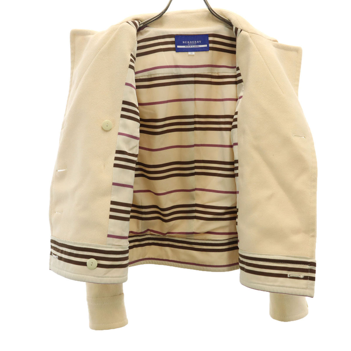 BURBERRY BLUE LABEL バーバリーブルーレーベル 日本製 ウール100% ピーコート 38 クリーム 三陽商会 レディース