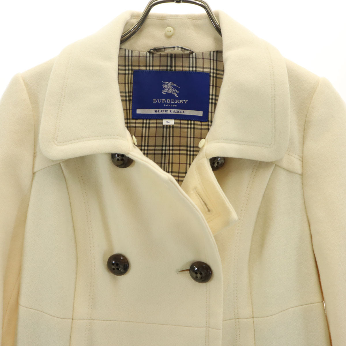 BURBERRY BLUE LABEL バーバリーブルーレーベル ウールブレンド ダブル ロング コート 36 クリーム 三陽商会 レディース