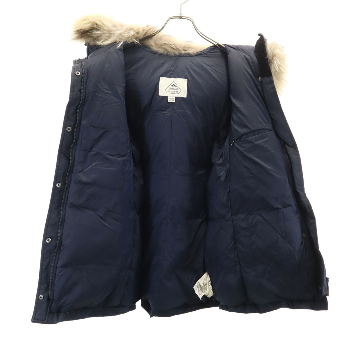 Pyrenex ピレネックス ダウンジャケット 38 ネイビー ラクーンファー付き レディース