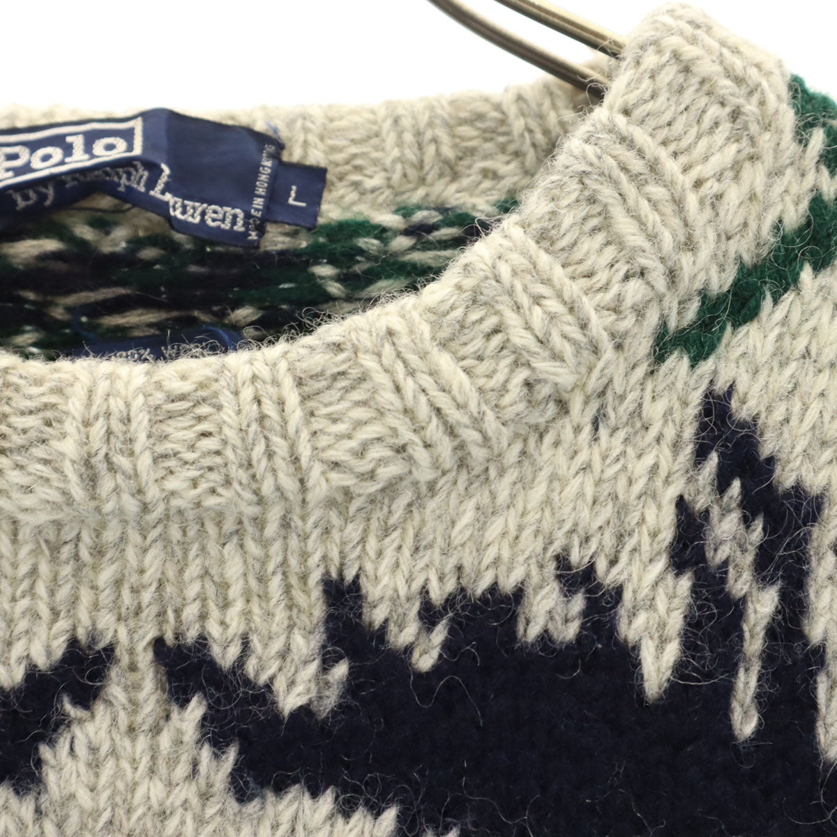 Polo by Ralph Lauren ポロバイラルフローレン 90s ハンドニット オールド ノルディック柄 長袖 セーター L グレー ニット アニマル トナカイ メンズ