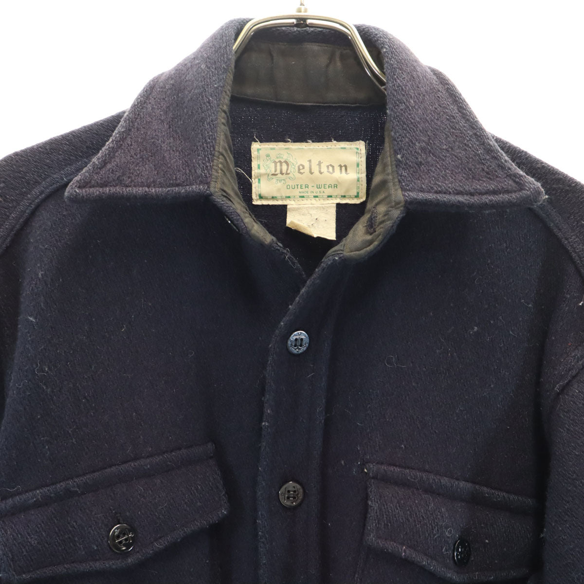 melton メルトン 70s USA製 ヴィンテージ 長袖 ウールシャツ M ネイビー メンズ