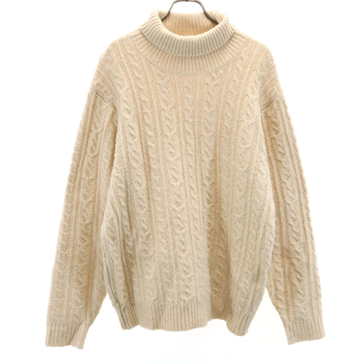 nano universe ナノユニバース 長袖 タートルネック セーター M 生成り ケーブルニット メンズ