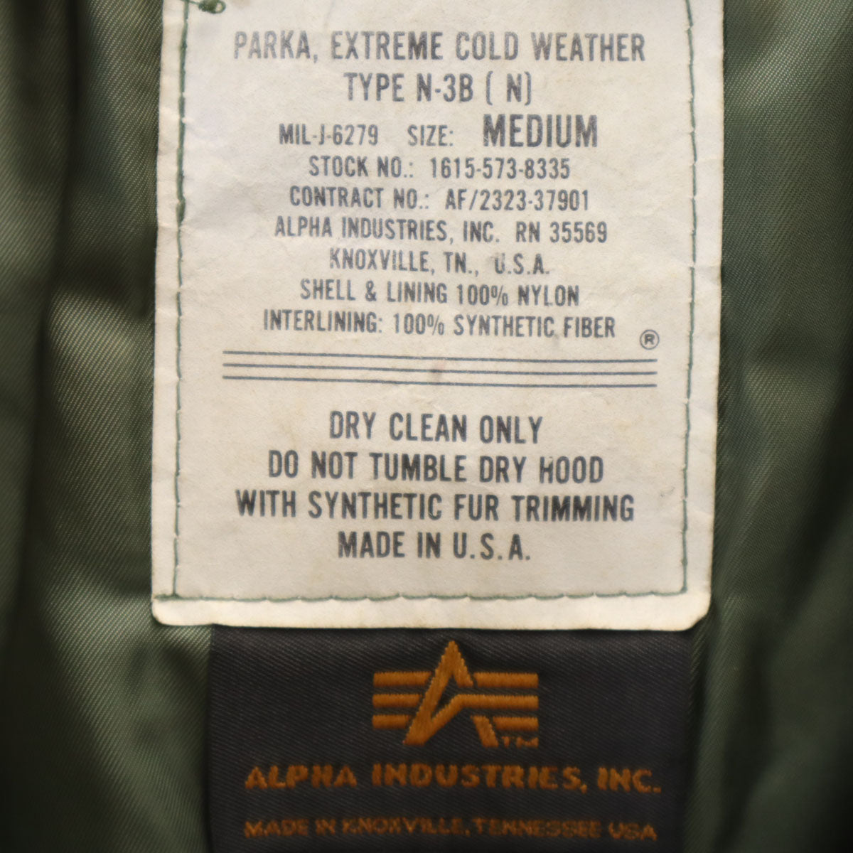 ALPHA INDUSTRIES INC アルファインダストリーズ USA製 N-3B フライトジャケット M カーキ メンズ