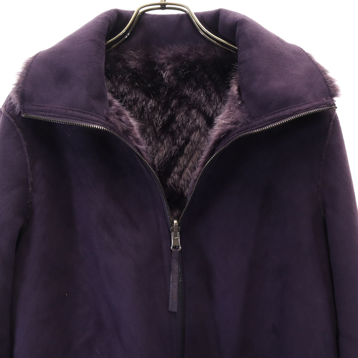 ARMANI JEANS アルマーニジーンズ リバーシブル スエード ジャケット USA6 パープル系 ファー レディース