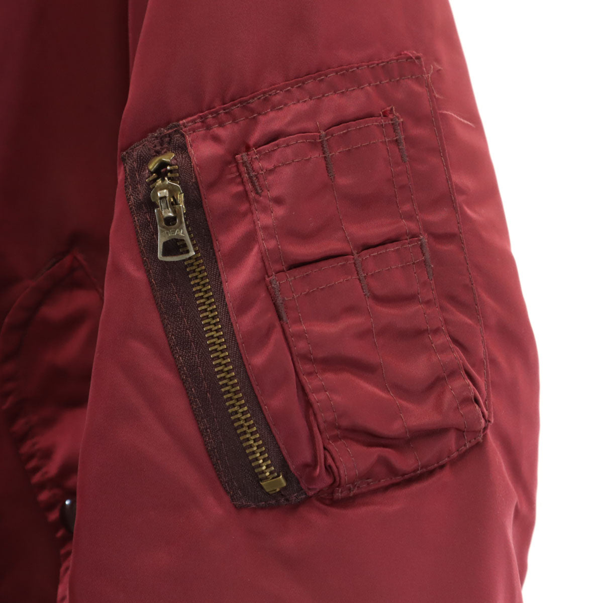 90s USA製 オールド MA-1 フライトジャケット M ワインレッド 中綿 IDEALジップ メンズ