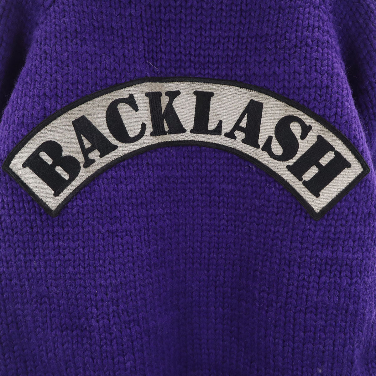美品 ISAMU KATAYAMA BACKLASH イサムカタヤマ バックラッシュ KANATA カナタ コラボ カナダ製 バックロゴ ニットジャケット 44 パープル カウチン メンズ