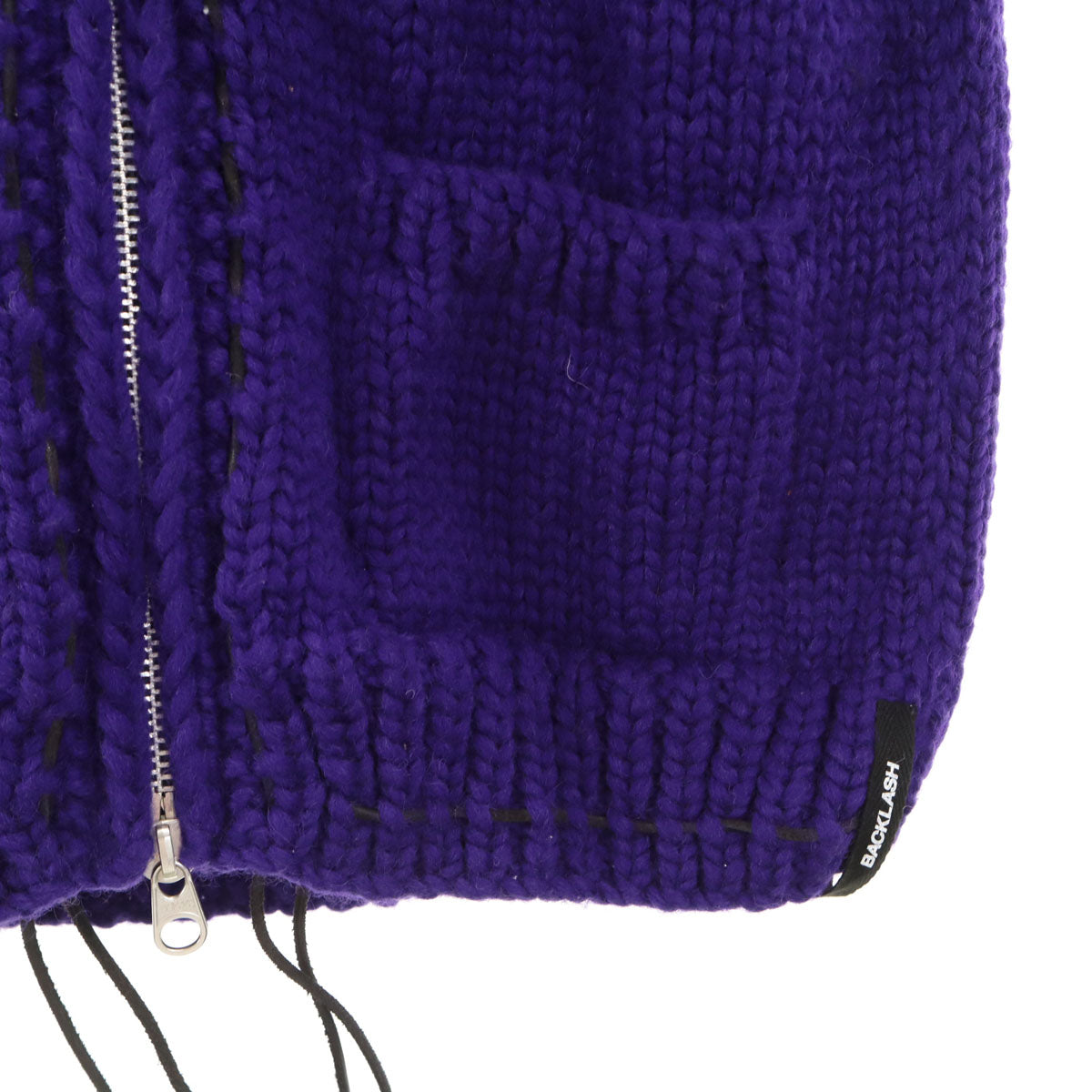 美品 ISAMU KATAYAMA BACKLASH イサムカタヤマ バックラッシュ KANATA カナタ コラボ カナダ製 バックロゴ ニットジャケット 44 パープル カウチン メンズ