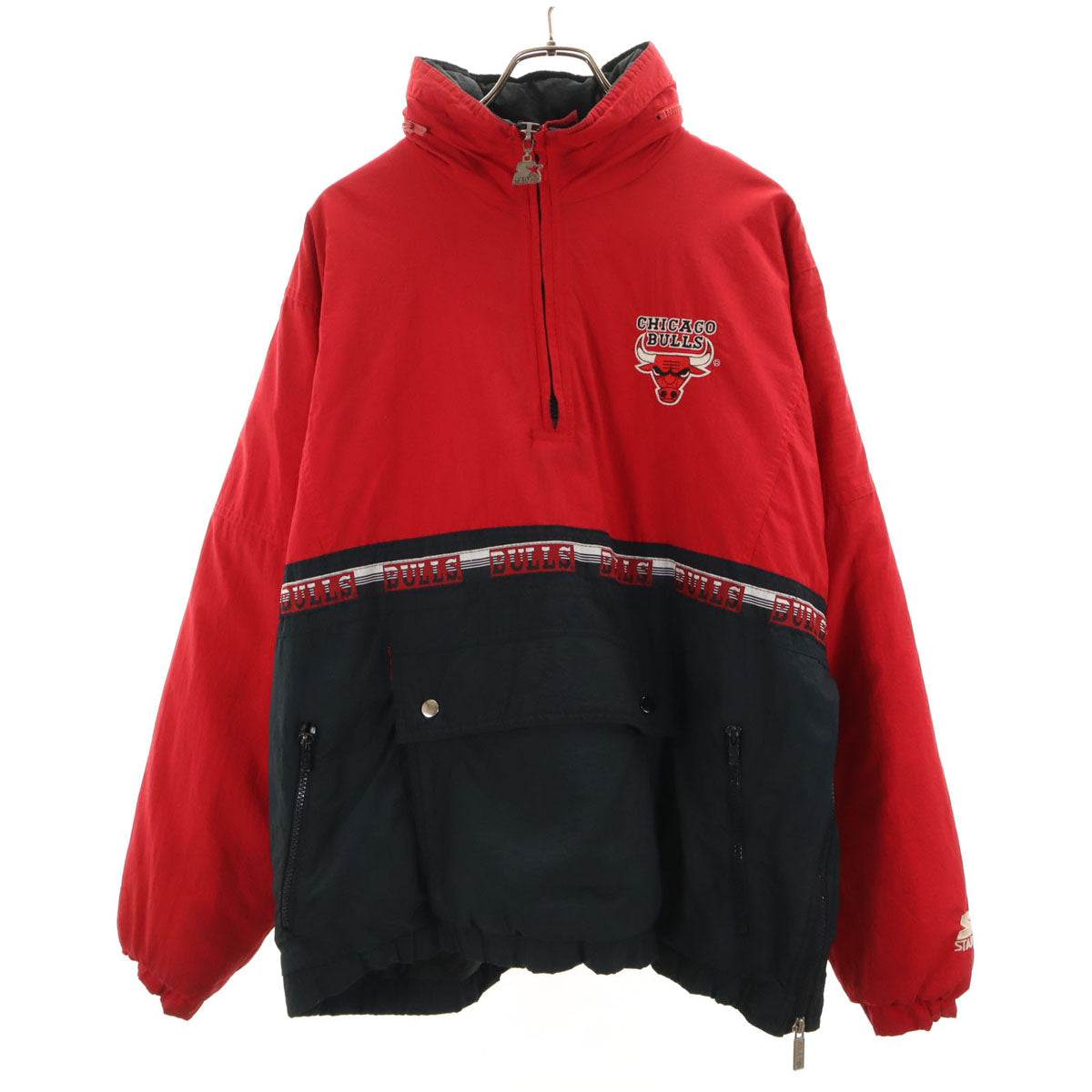 STARTER スターター 90s オールド NBA シカゴ・ブルズ ハーフジップ ナイロンジャケット L レッド プルオーバー 中綿 Chicago Bulls メンズ