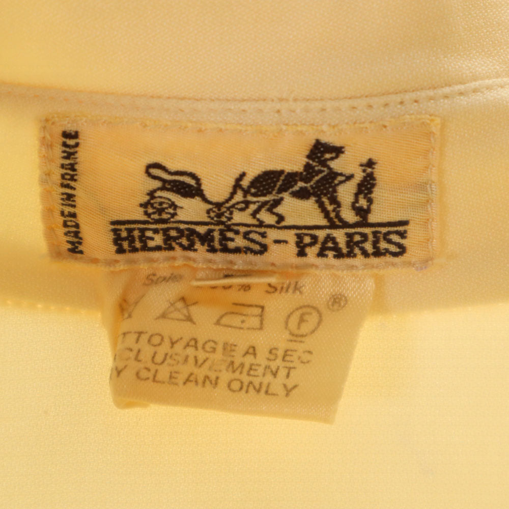 HERMES エルメス フランス製 シルクブレンド オールド 長袖 シャツ 38 ベージュ レディース