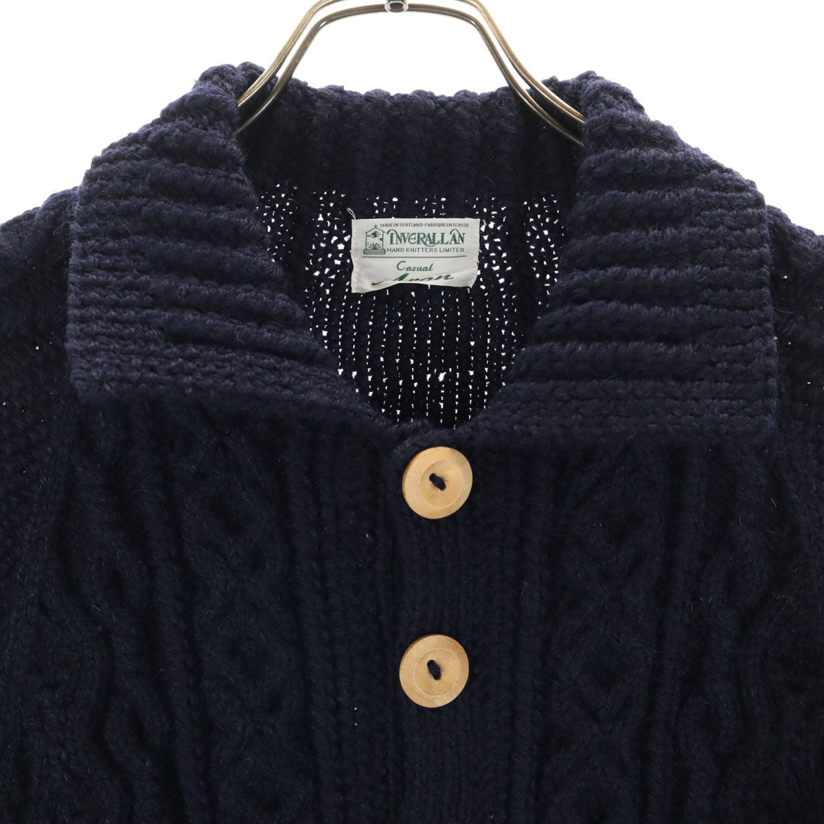 美品 INVERALLAN インバーアラン スコットランド製 長袖 ニットカーディガン ネイビー レディース