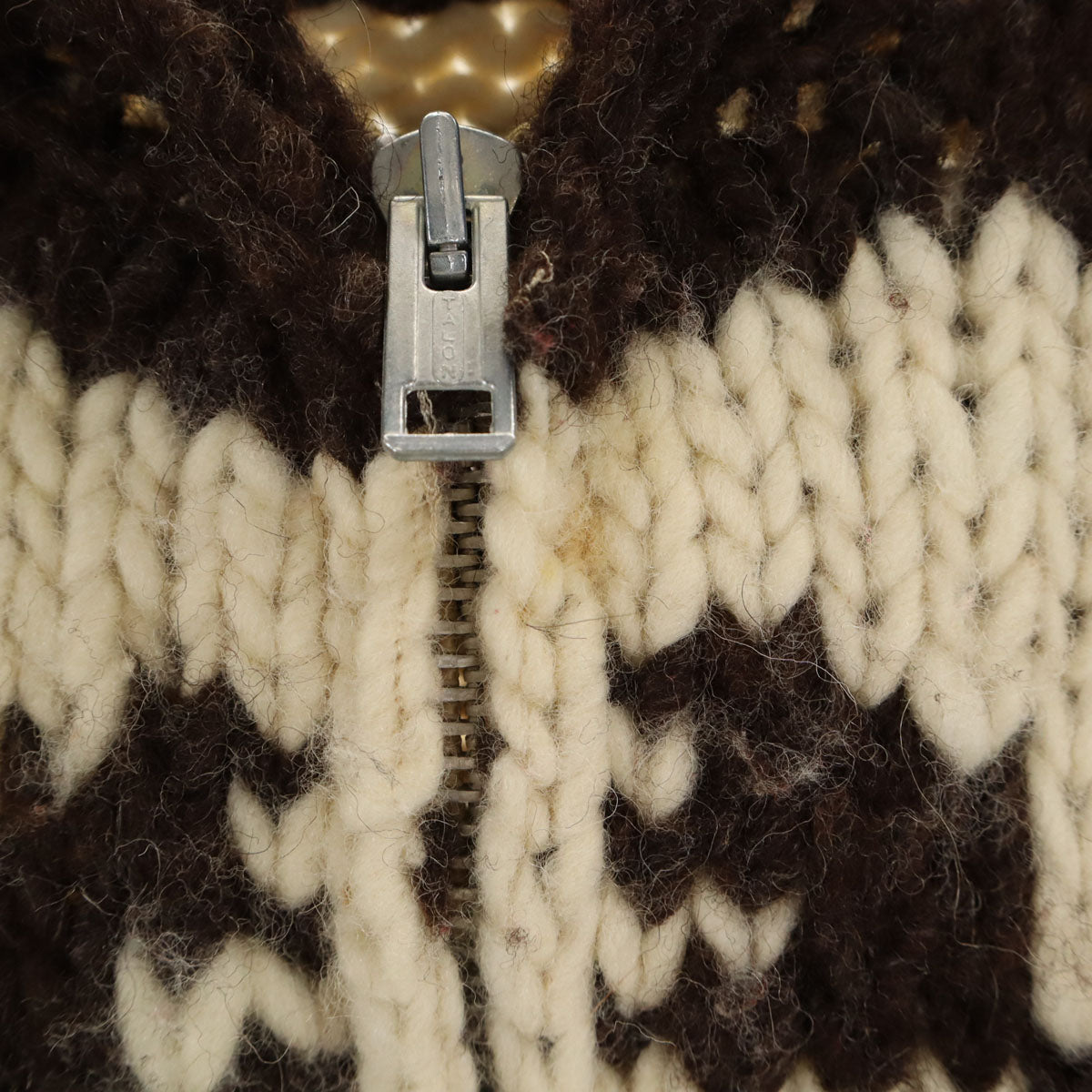 GENUINE COWICHAN 70s 80s カナダ製 ヴィンテージ サンダーバード カウチンジャケット ブラウン ニット TALONジップ メンズ