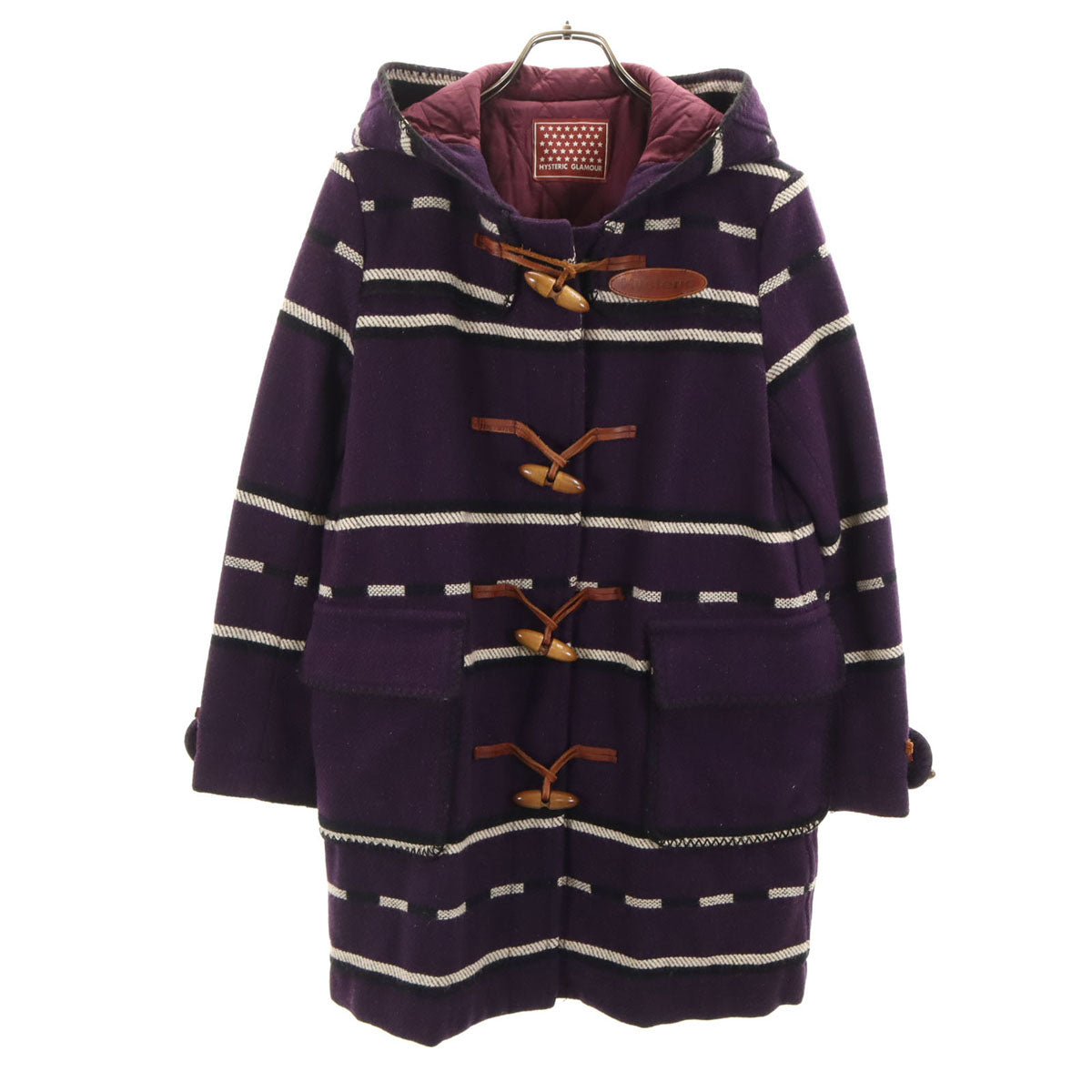 HYSTERIC GLAMOUR ヒステリックグラマー 日本製 ボーダー柄 ダッフルコート FREE パープル 中綿 レディース