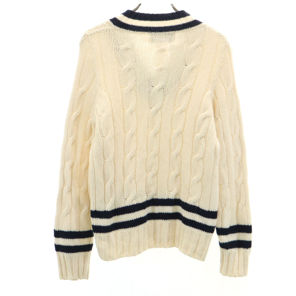 Harley of Scotland ハーレーオブスコットランド ケーブル編み 長袖 Vネック セーター ホワイト ニット レディース