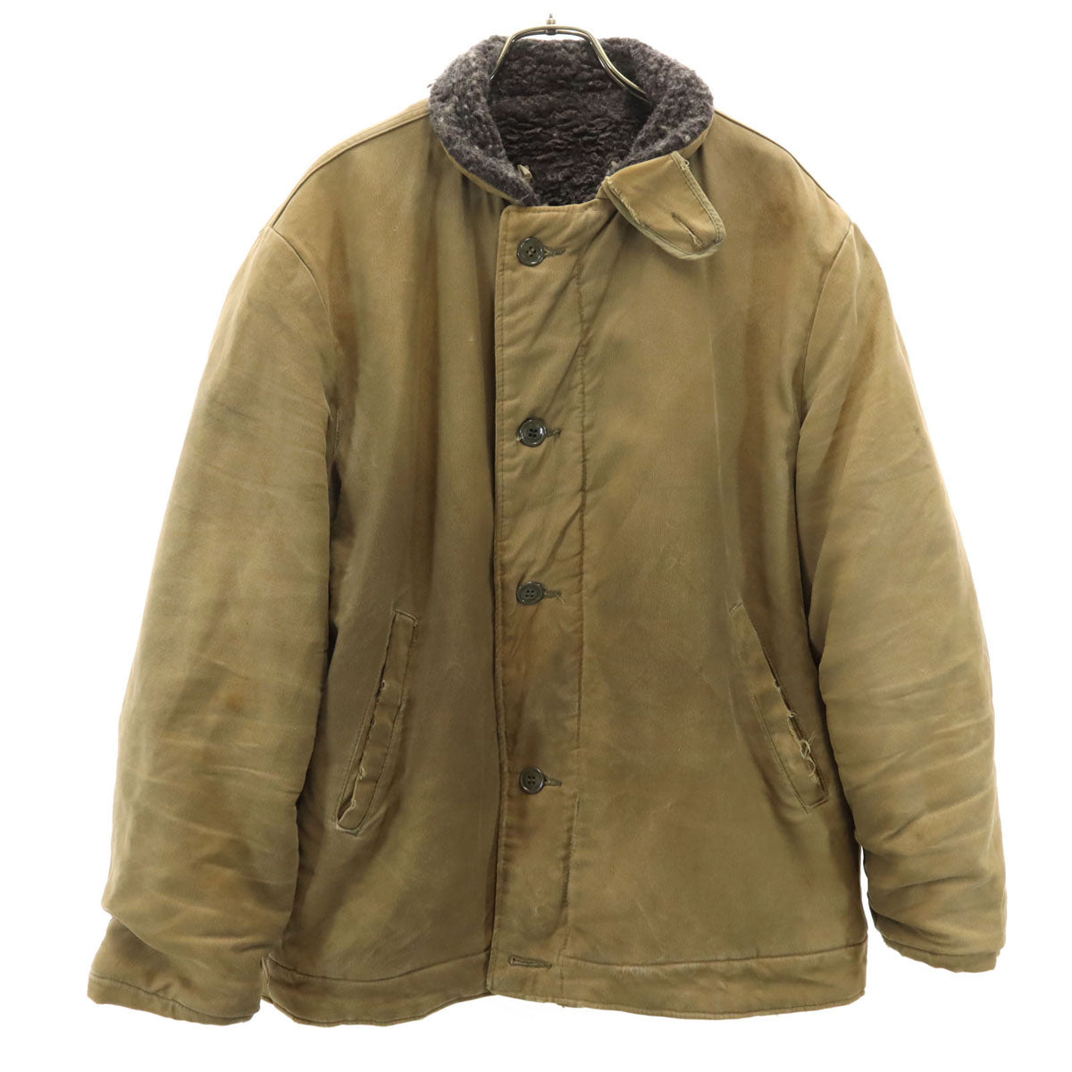 60s ヴィンテージ ミリタリー デッキ ジャケット ベージュ系 EMARジップ 裏ボア メンズ