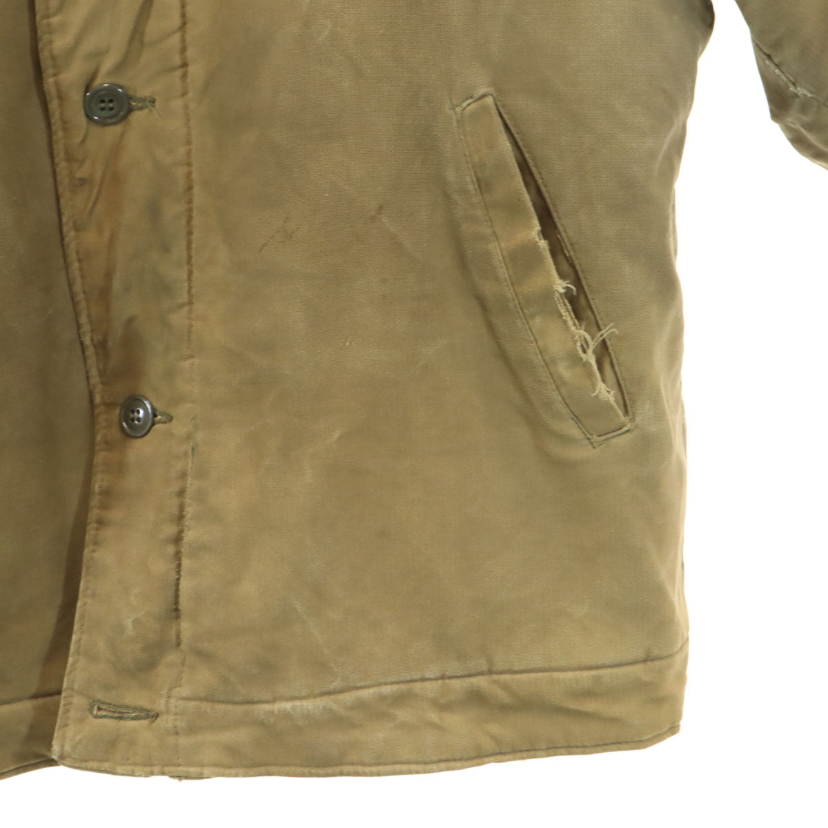 60s ヴィンテージ ミリタリー デッキ ジャケット ベージュ系 EMARジップ 裏ボア メンズ
