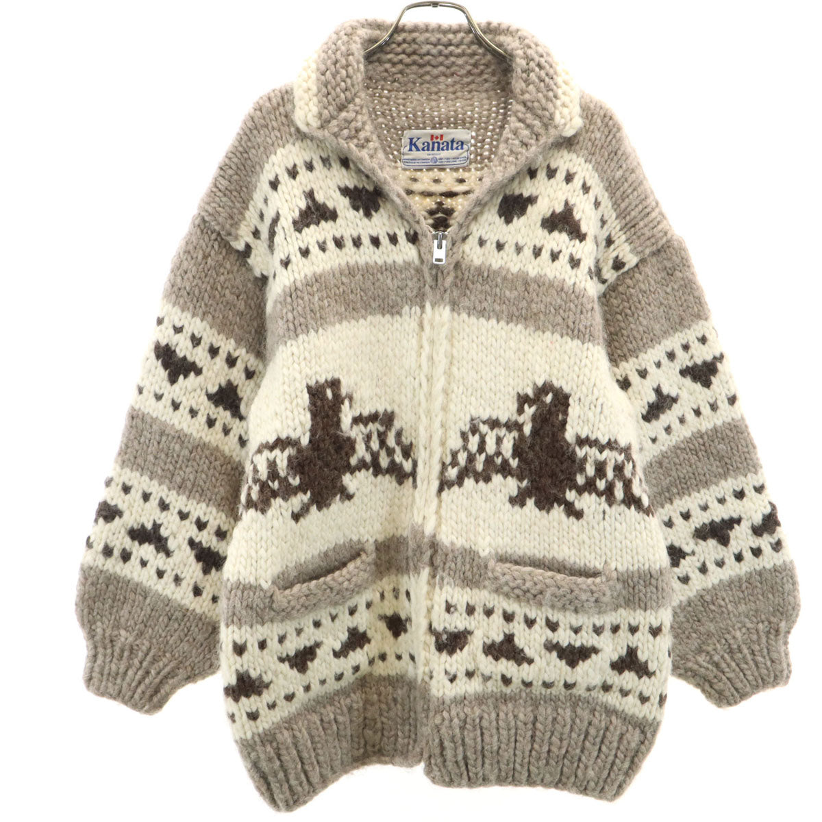KANATA カナタ カナダ製 サンダーバード カウチンジャケット グレージュ ニット メンズ
