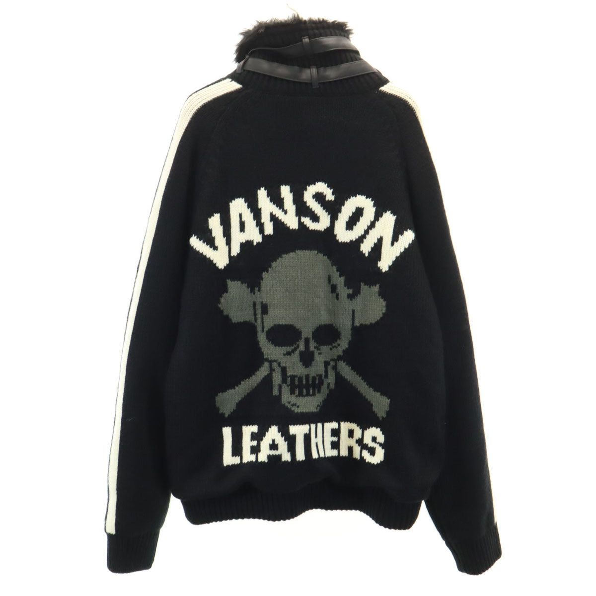 VANSON Cottons バンソンコットンズ バックスカル ニットジャケット XL ブラック 裏フェイクファー メンズ