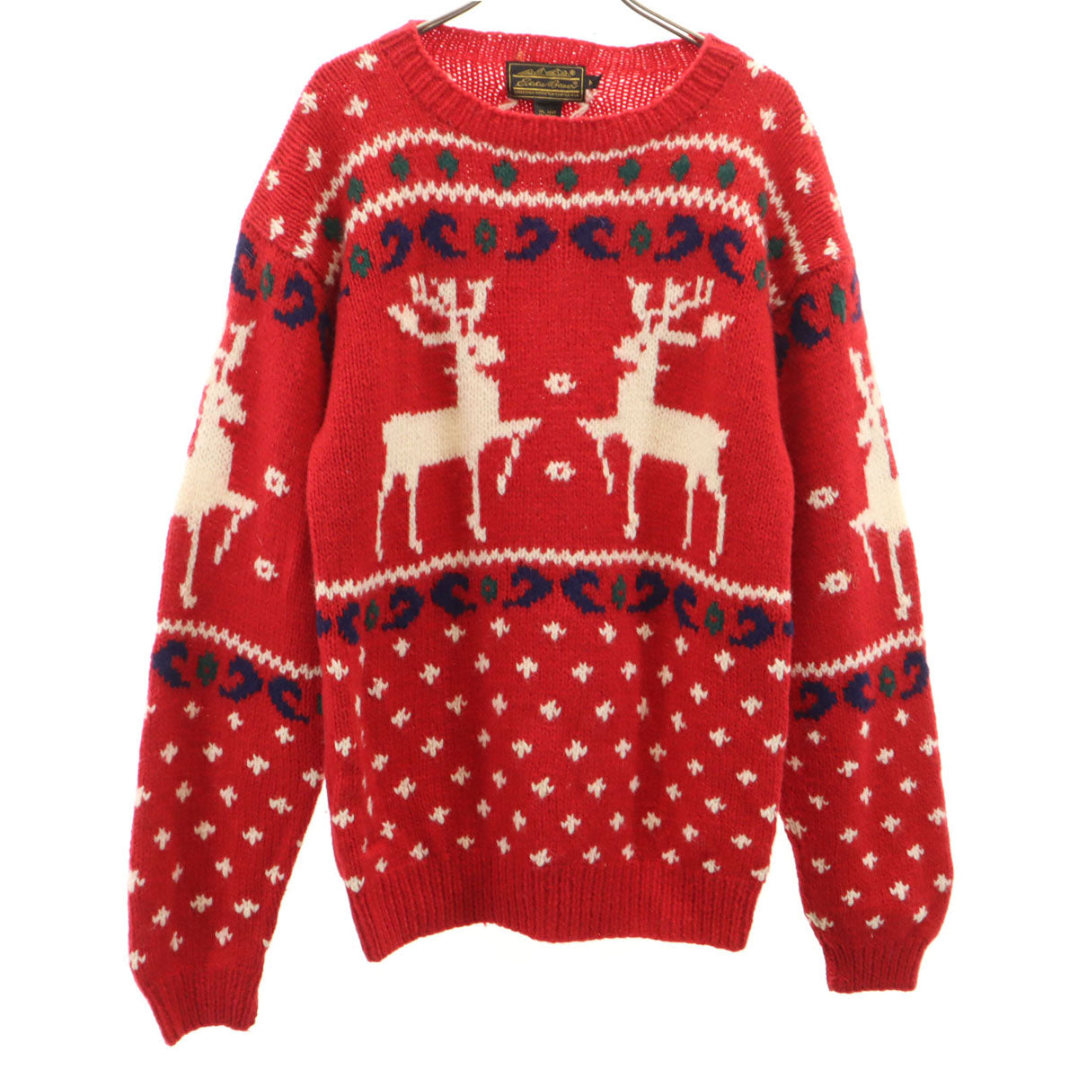 Eddie Bauer エディバウアー 80s ウール 黒タグ ヴィンテージ ノルディック柄 長袖 セーター M レッド トナカイ ニット メンズ