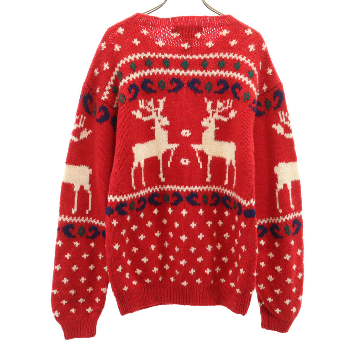 Eddie Bauer エディバウアー 80s ウール 黒タグ ヴィンテージ ノルディック柄 長袖 セーター M レッド トナカイ ニット メンズ