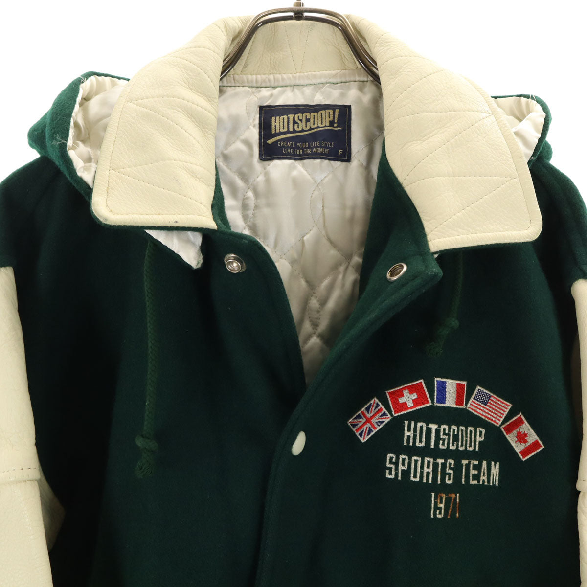 HOTSCOOP ホットスクープ 70s 日本製 ウールブレンド ヴィンテージ スタジャン F グリーン系 袖レザー メンズ