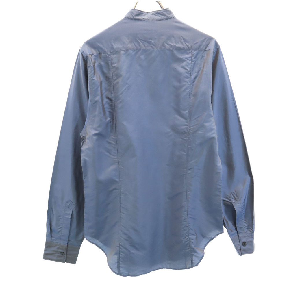 未使用 GIORGIO ARMANI ジョルジオアルマーニ イタリア製 長袖 バンドカラーシャツ 40 ブルー 変形 レディース