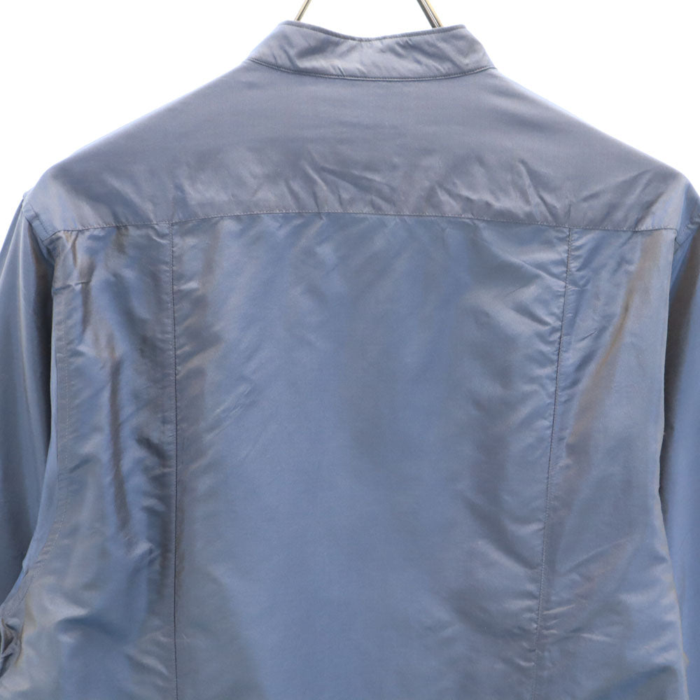 未使用 GIORGIO ARMANI ジョルジオアルマーニ イタリア製 長袖 バンドカラーシャツ 40 ブルー 変形 レディース