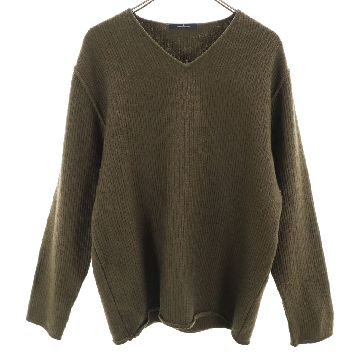 Ermenegildo Zegna エルメネジルドゼニア イタリア製 長袖 Vネック ニット M カーキ メンズ