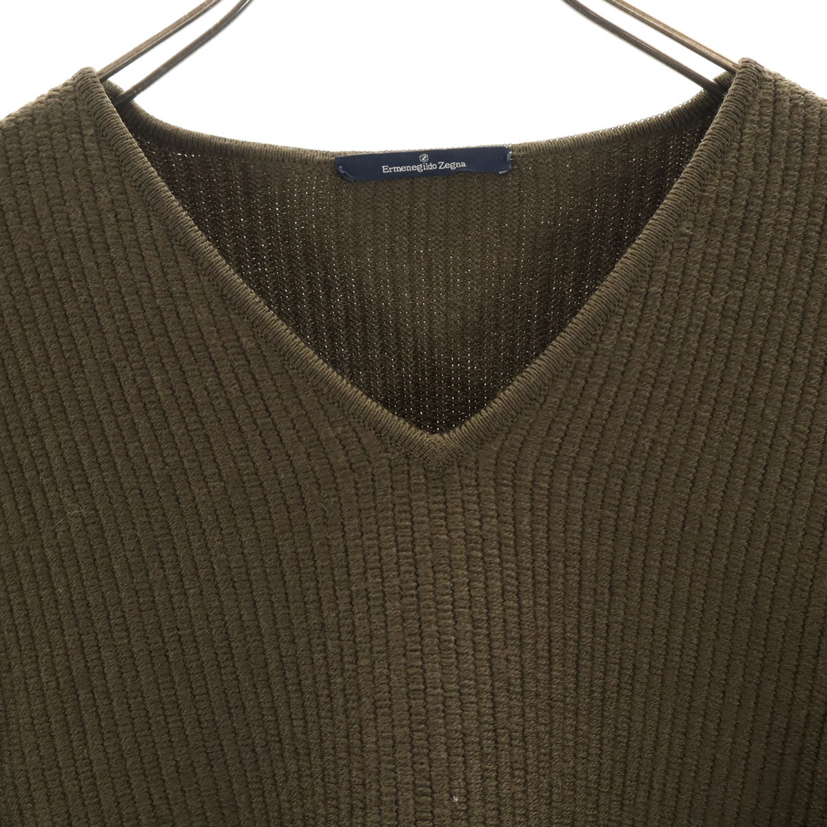 Ermenegildo Zegna エルメネジルドゼニア イタリア製 長袖 Vネック ニット M カーキ メンズ