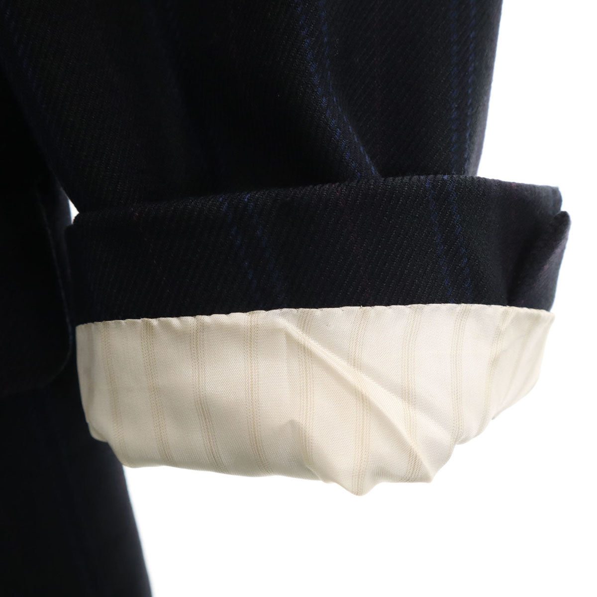 LANVIN ランバン 80s 90s シルクウールブレンド オールド ストライプ テーラードジャケット R46-44 ネイビー メンズ