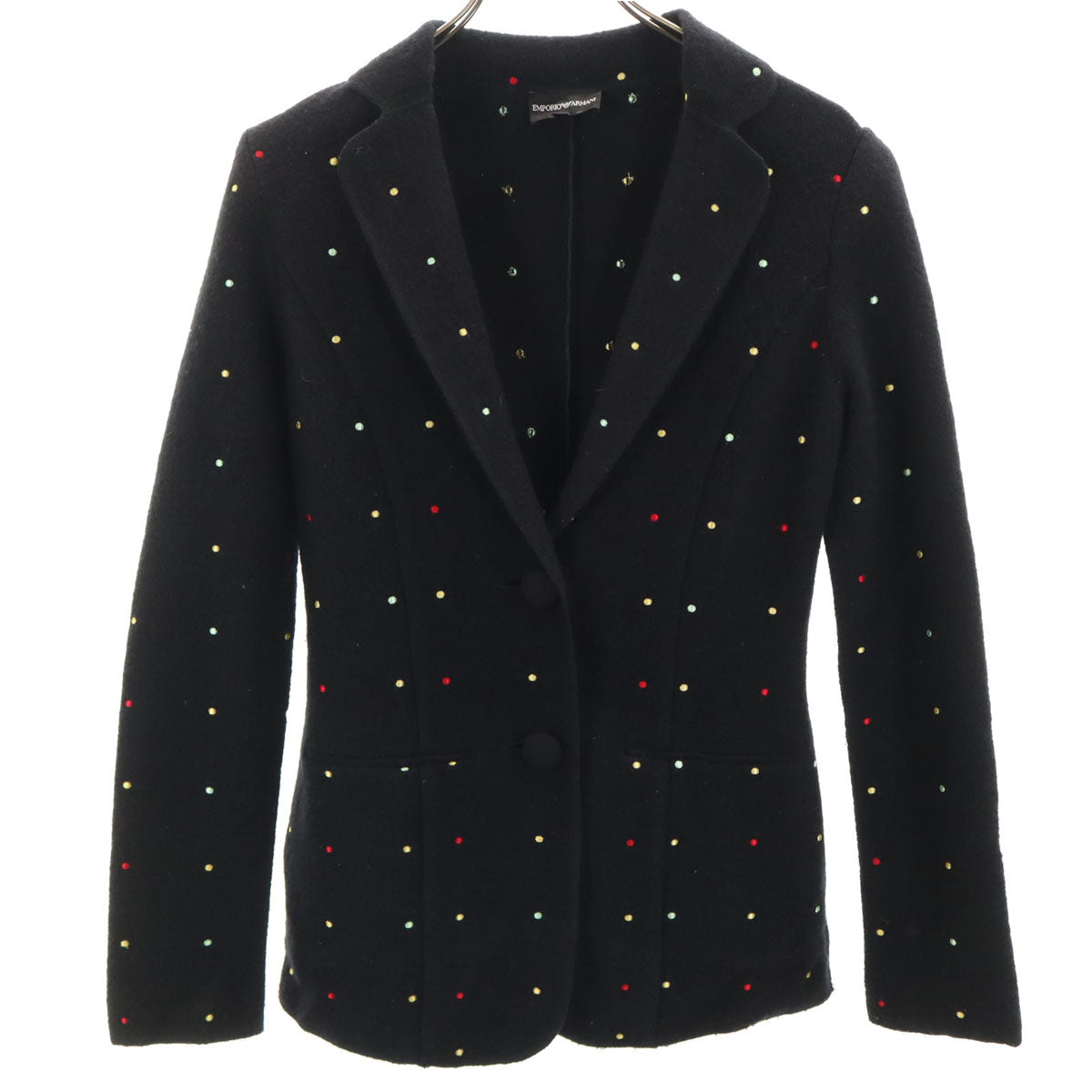未使用 Emporio Armani エンポリオアルマーニ ドット刺繍 テーラードジャケット 36 ブラック レディース