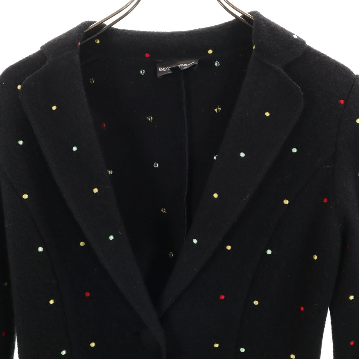 未使用 Emporio Armani エンポリオアルマーニ ドット刺繍 テーラードジャケット 36 ブラック レディース