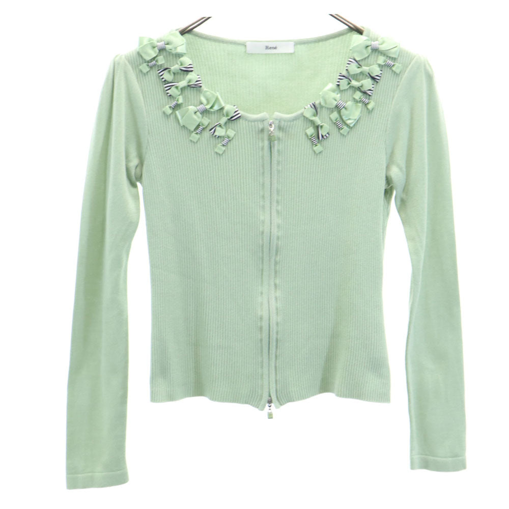 Rene ルネ 日本製 長袖 ジップアップ ニットカーディガン 34 ライトグリーン レディース
