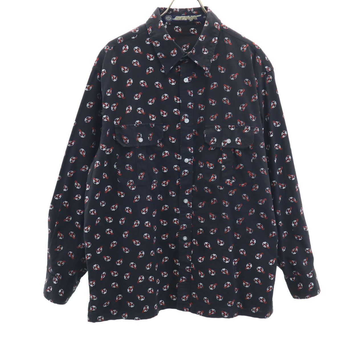 SOHK ショック 総柄 長袖 シャツ XXL ブラック ビッグサイズ メンズ