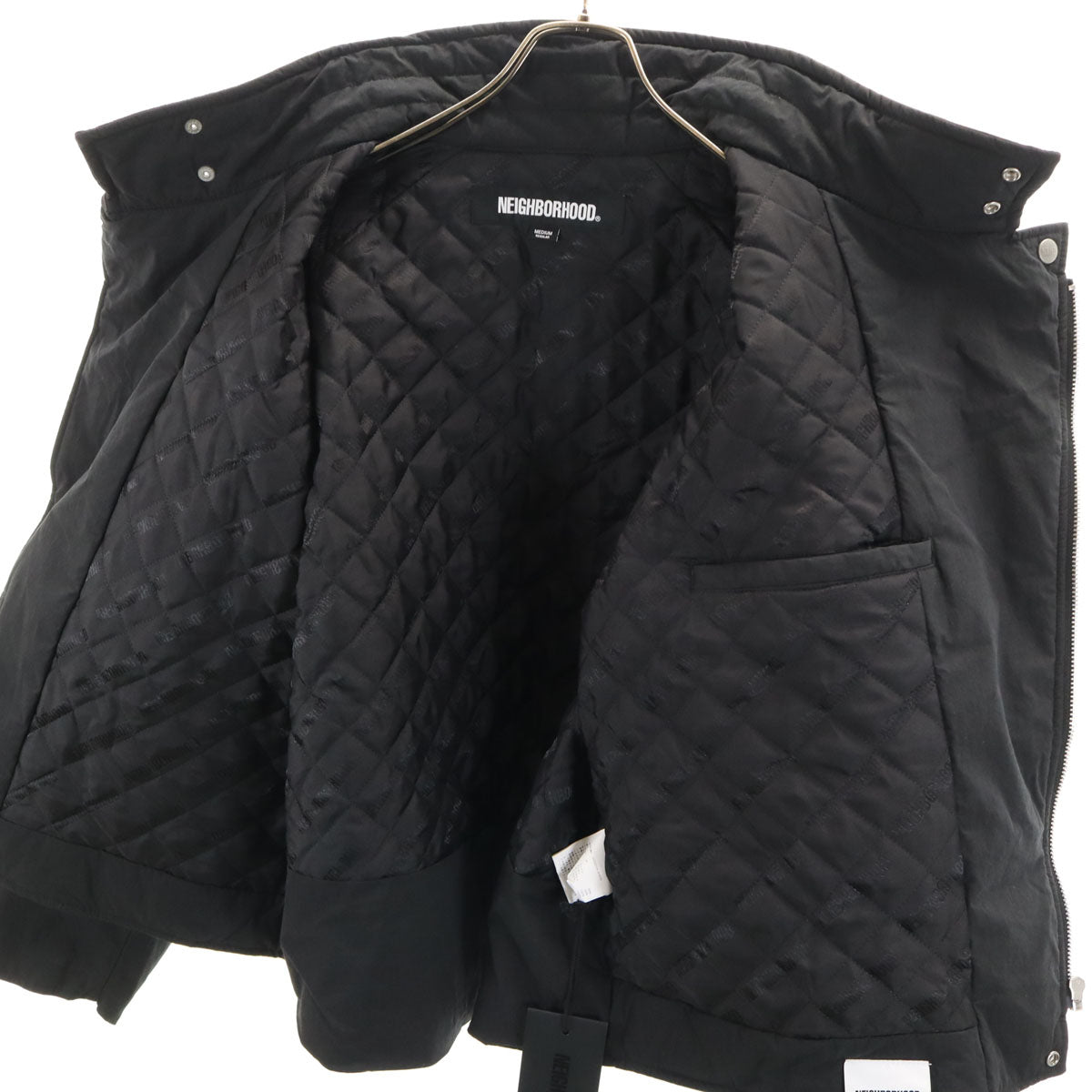 美品 NEIGHBORHOOD ネイバーフッド スタンドカラー ライダースジャケット M ブラック 中綿 メンズ