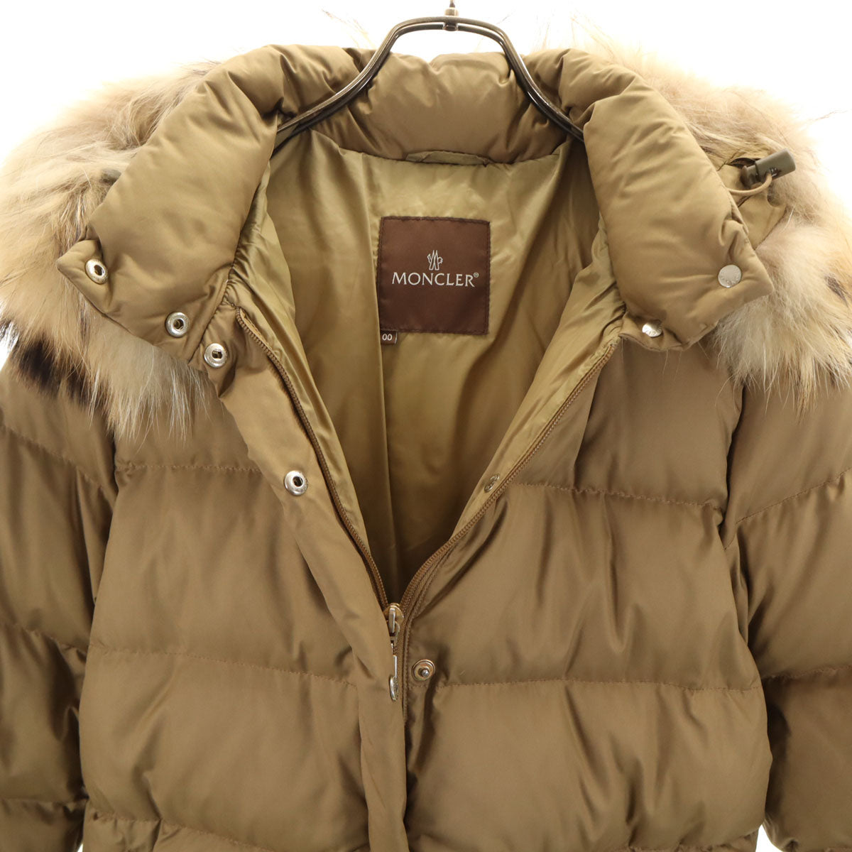 MONCLER モンクレール ファー付き ダウンジャケット 0 0 カーキベージュ レディース