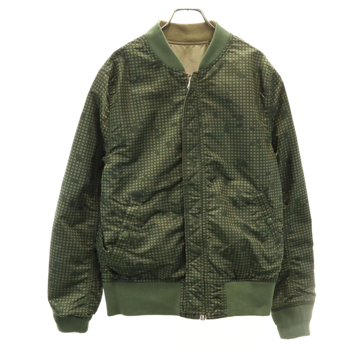 美品 ALPHA アルファ チョコチップカモ リバーシブル MA-1 フライトジャケット L オリーブ系 スリムフィット メンズ