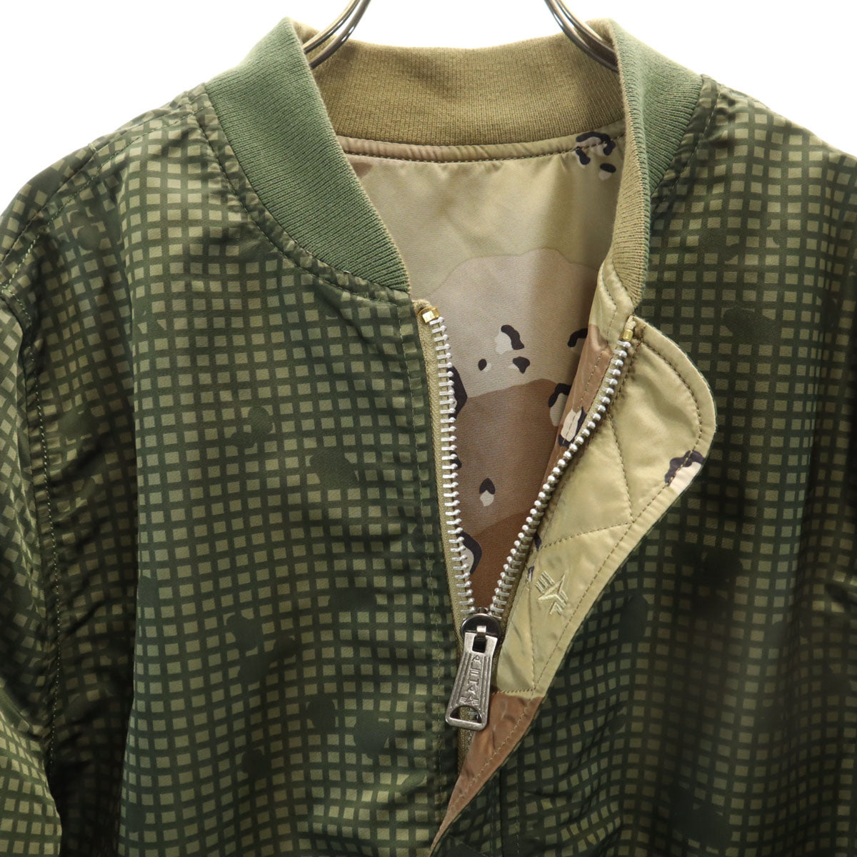 美品 ALPHA アルファ チョコチップカモ リバーシブル MA-1 フライトジャケット L オリーブ系 スリムフィット メンズ