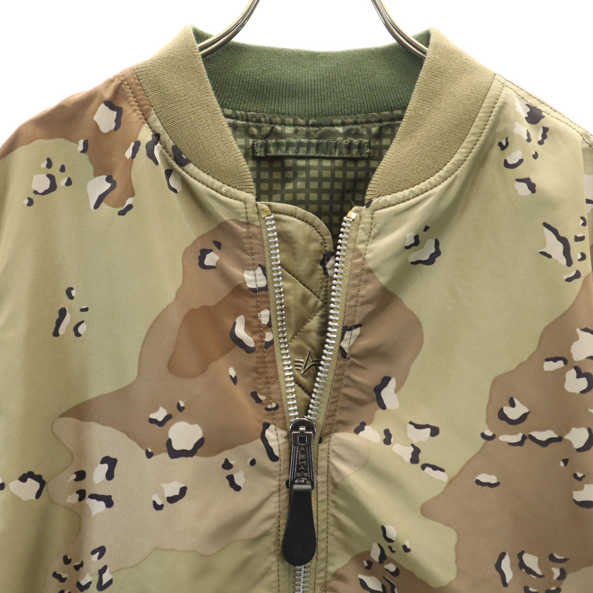 美品 ALPHA アルファ チョコチップカモ リバーシブル MA-1 フライトジャケット L オリーブ系 スリムフィット メンズ