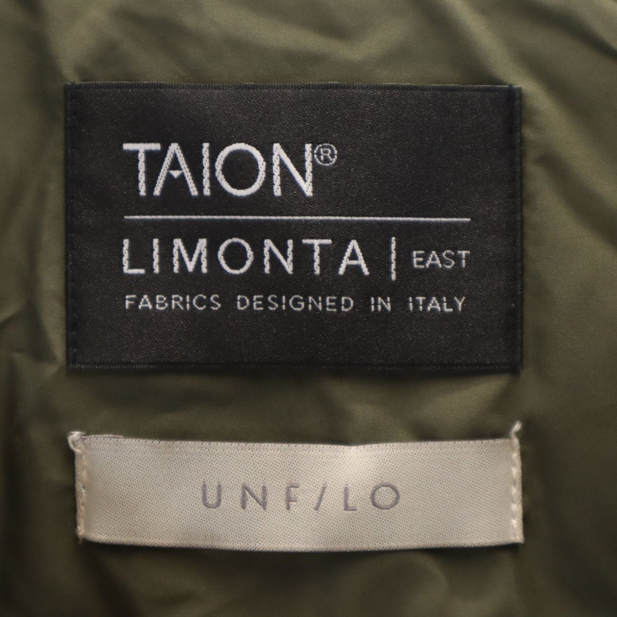 TAION タイオン UNFILO アンフィーロ コラボ ノーカラー キルティング ダウンジャケット カーキ レディース