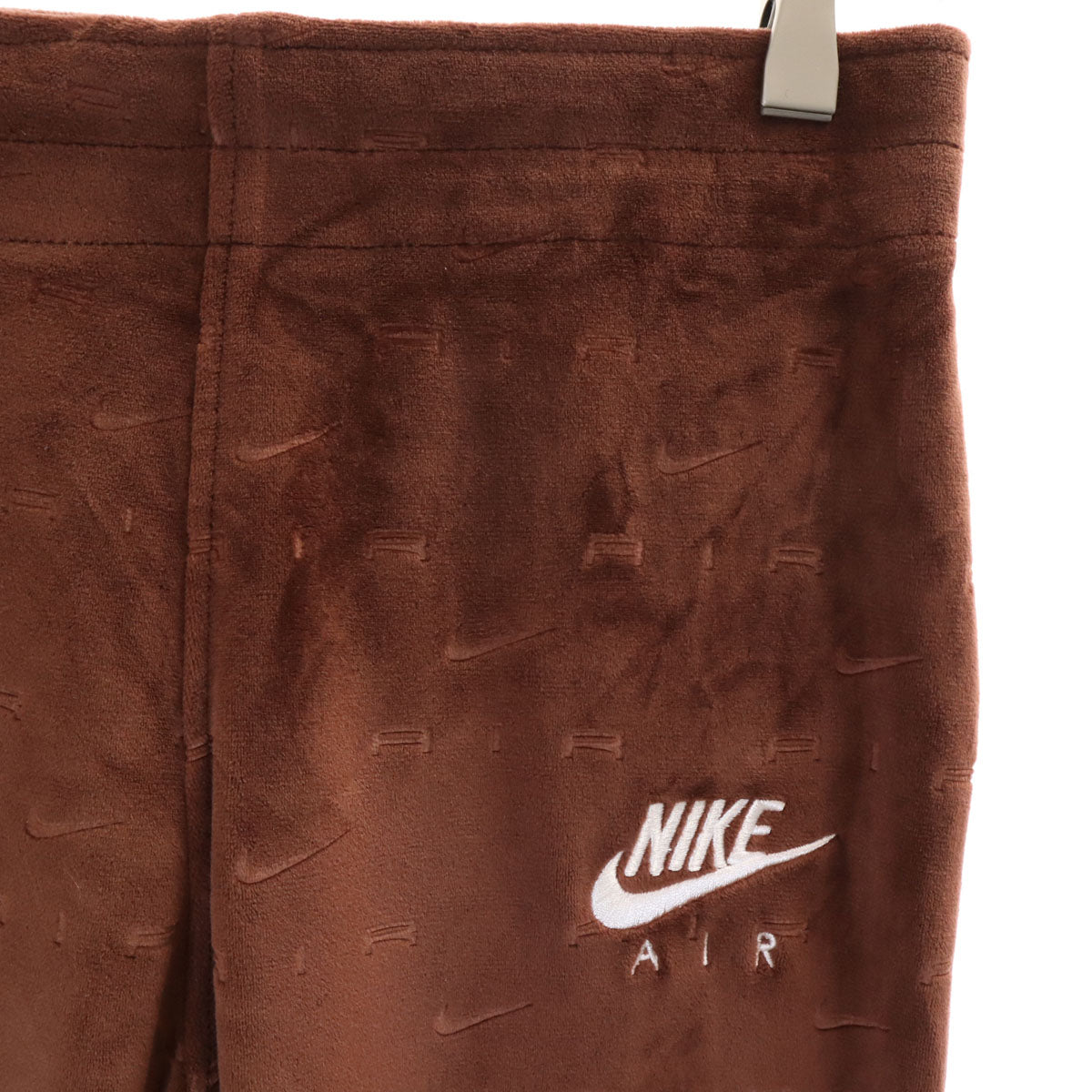 NIKE ナイキ 総ロゴ 長袖 ベロア ハーフジップ カットソー 上下 セットアップ L ブラウン レディース