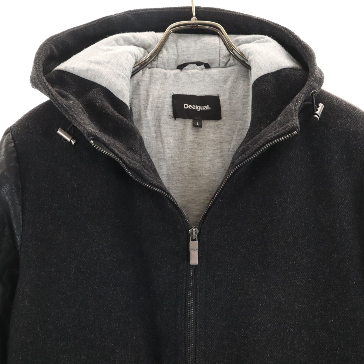Desigual デシグアル 異素材切り替え ジャケット S ブラック レザーライク袖 メンズ