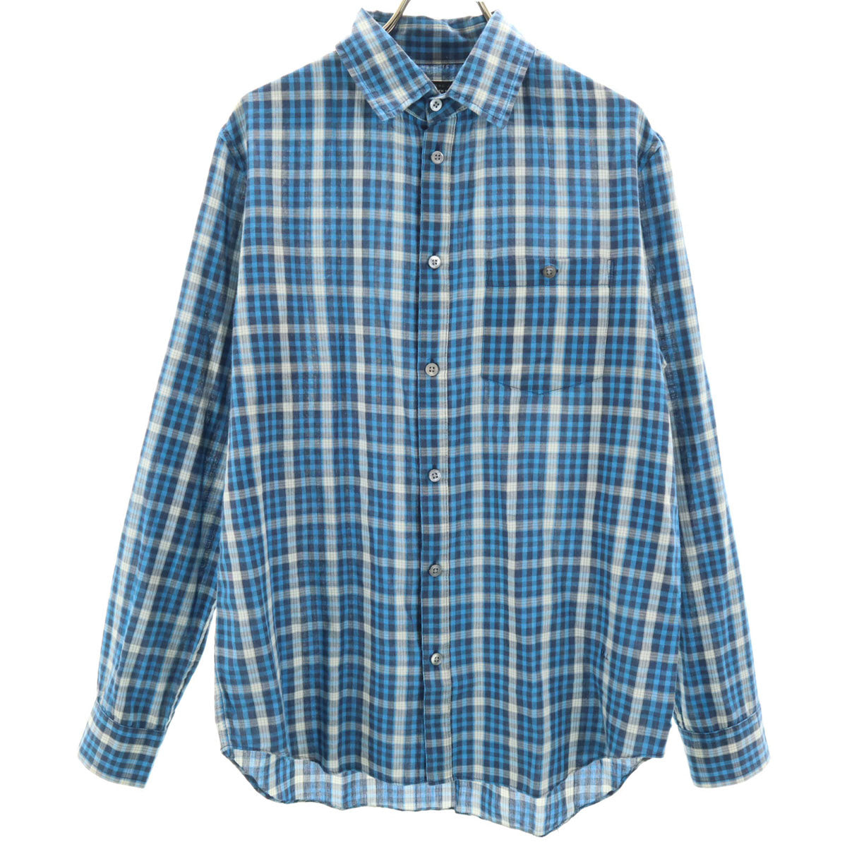 MARC BY MARC JACOBS マークバイマークジェイコブス チェック柄 長袖 SHRUNKEN FIT シャツ S ブルー ロールアップ袖 レディース