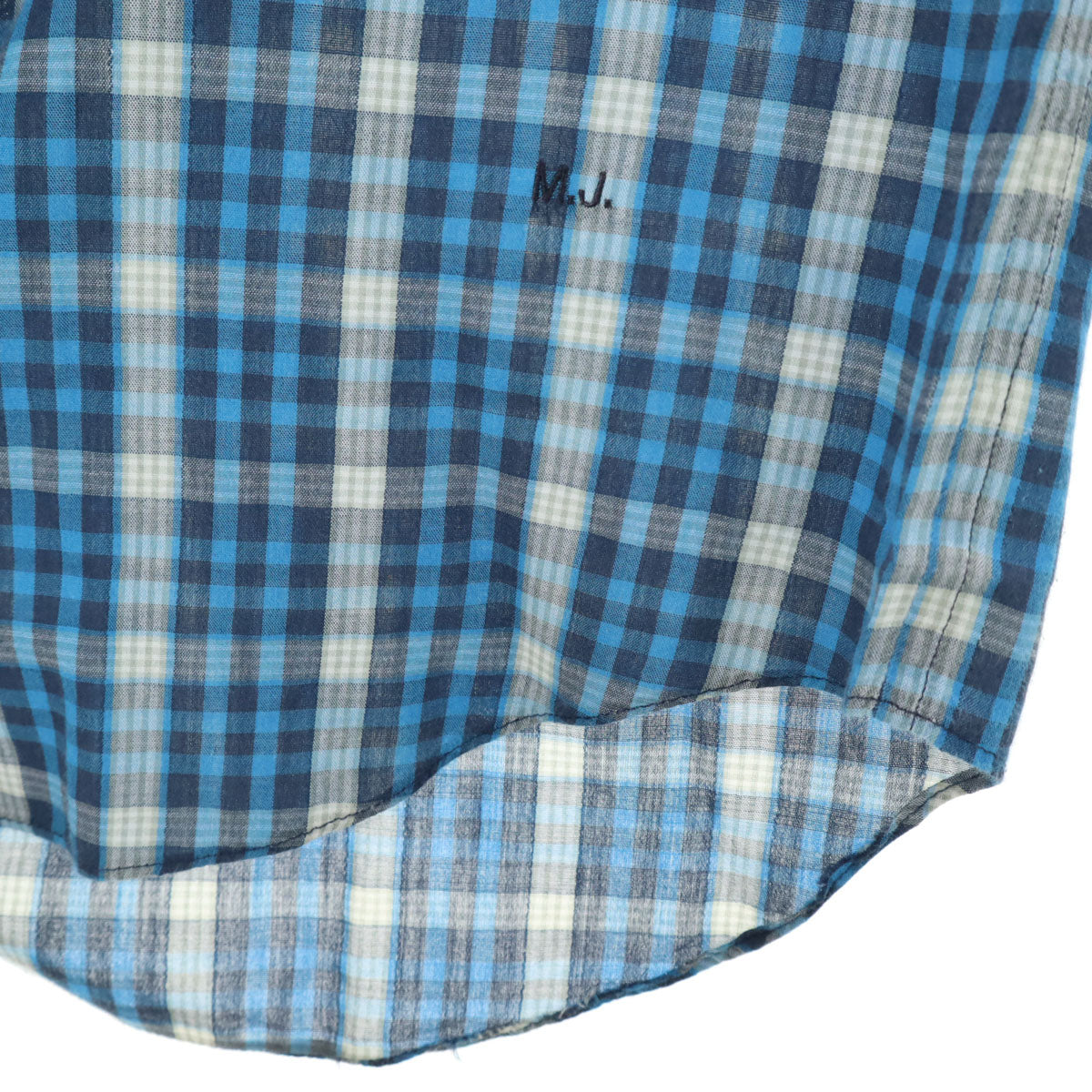 MARC BY MARC JACOBS マークバイマークジェイコブス チェック柄 長袖 SHRUNKEN FIT シャツ S ブルー ロールアップ袖 レディース