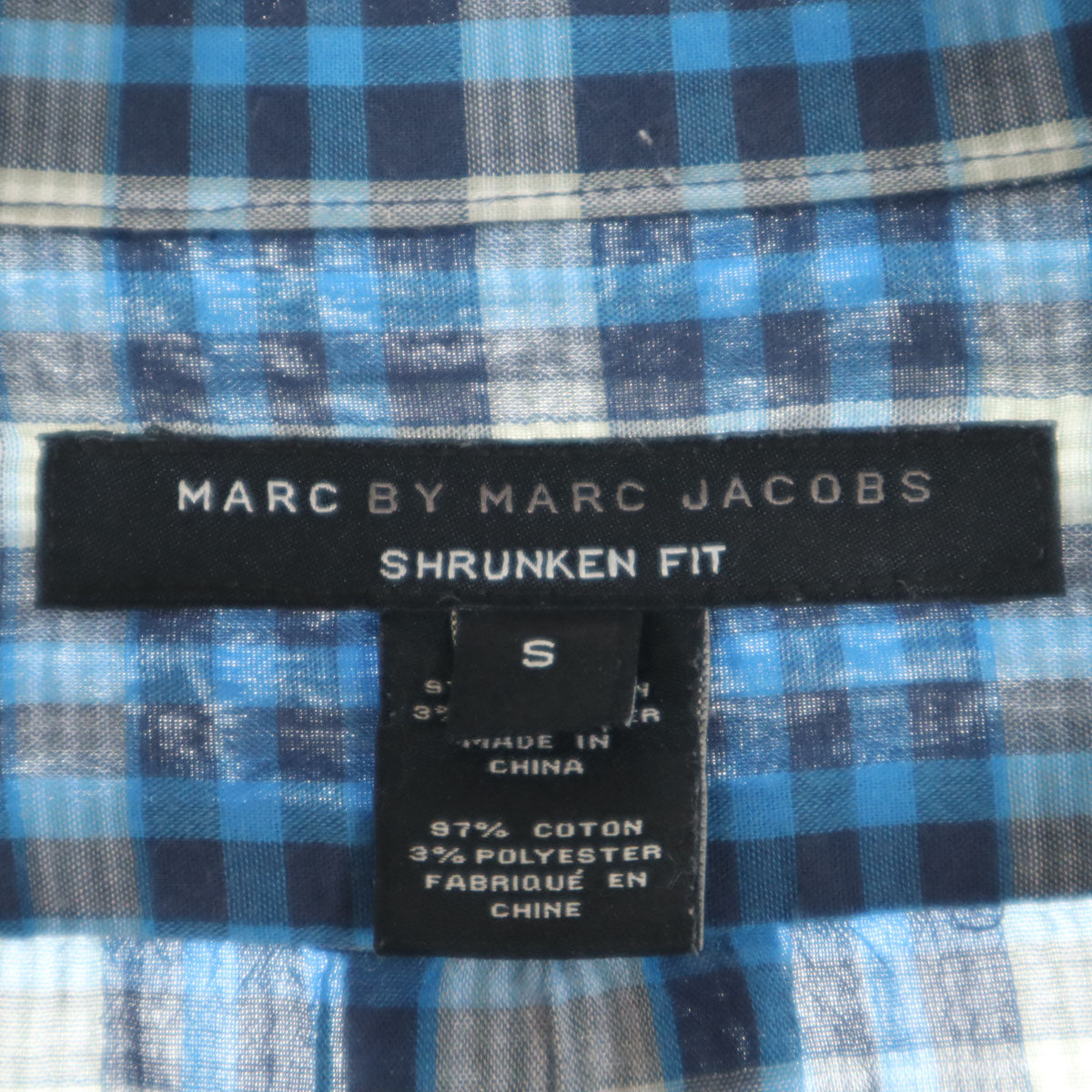 MARC BY MARC JACOBS マークバイマークジェイコブス チェック柄 長袖 SHRUNKEN FIT シャツ S ブルー ロールアップ袖 レディース