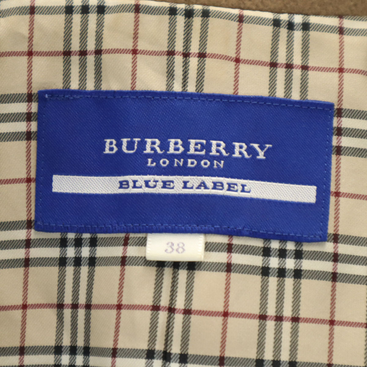 BURBERRY BLUE LABEL バーバリーブルーレーベル ウールブレンド 裏ノバチェック ピーコート 38 ベージュ 三陽商会 レディース