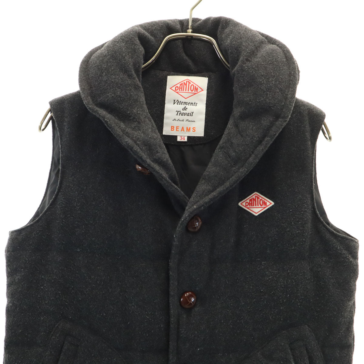 Danton ダントン BEAMS ビームス別注 ウールモッサ ダウンベスト 34 チャコールグレー レディース