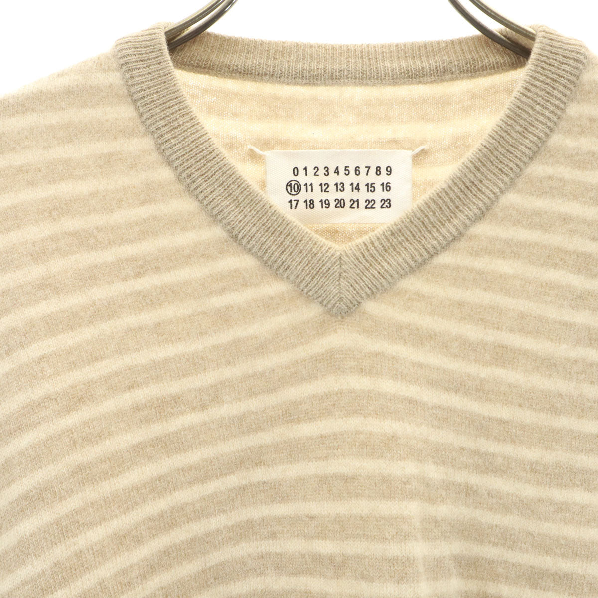 MARTIN MARGIELA マルタンマルジェラ 10 ボーダー柄 長袖 Vネック セーター L ベージュ ニット メンズ